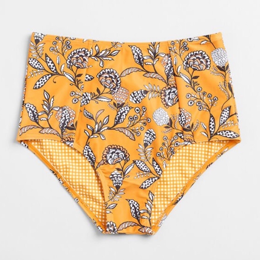 The Kami High-Waisted Bikini Bottom Yellow Floral